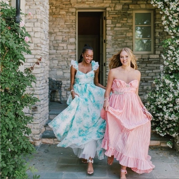 NEW LoveShackFancy Macron Gown Magic Turquoise Floral Gown size 4 - Picture 3 of 14